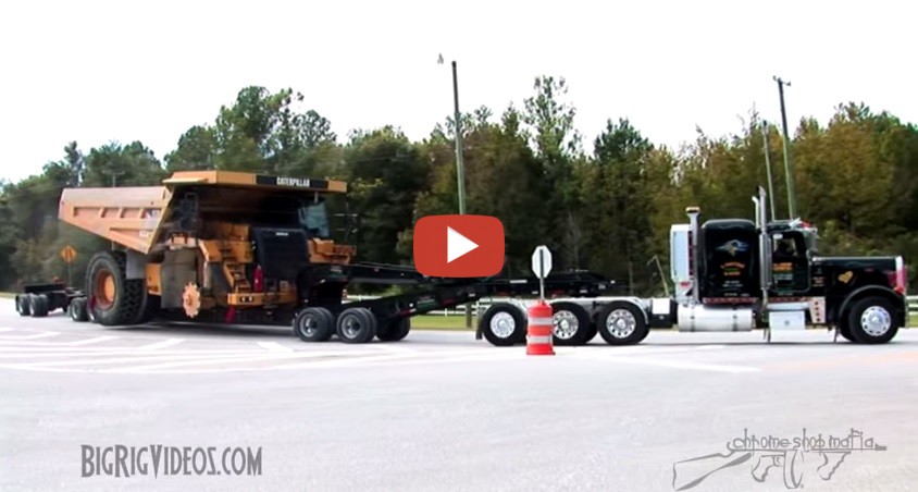 Caterpillar 777 Mining Haul Truck Transported by 11 Axle Lowboy