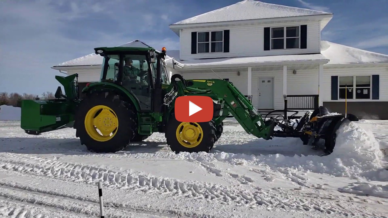 John Deere 5090r Snow Plowing, SnoWay V Plow on ice to snow storm in