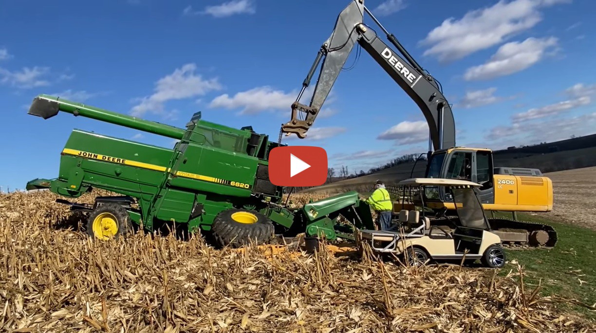 John Deere 6620 Combine Broken Axle Recovery . John Deere 4955 and 240D