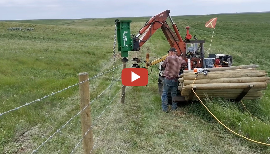 One man fencing crew Breaker Style post pounder with hydraulic wire